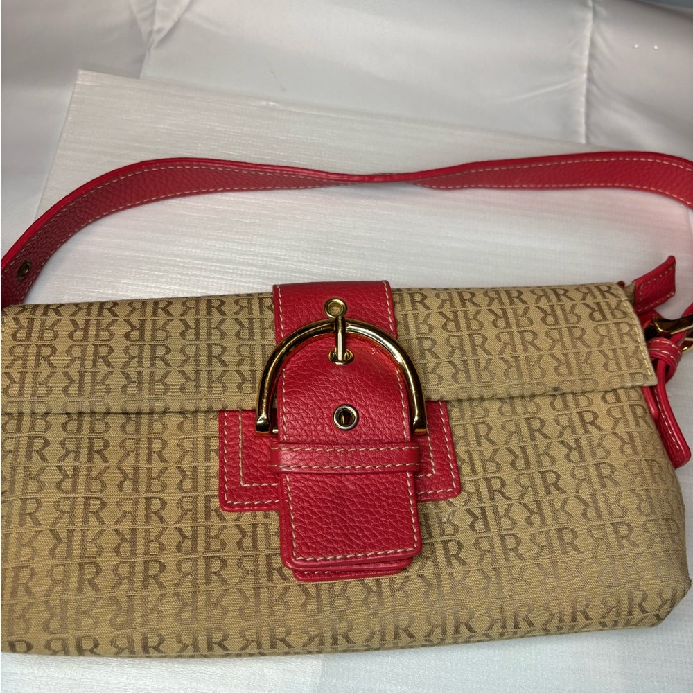 Pedro Rogado Orange leather straps Tan canvas handbag